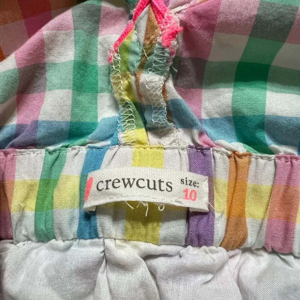 Crewcuts J Crew Girls 10 Rainbow Gingham Madras Ruffle Dress Cotton